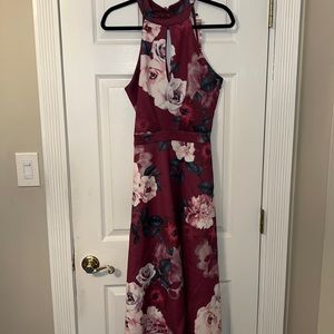 Boohoo High Neck Floral Cut Out Midi Skater Dress